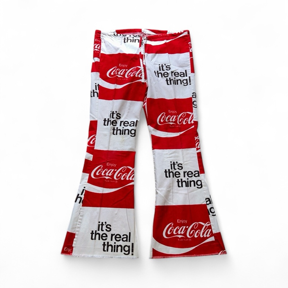 Vintage 70s Coca Cola Pants Bell Bottom Hippie 34x30 Drawstring Cotton Pants